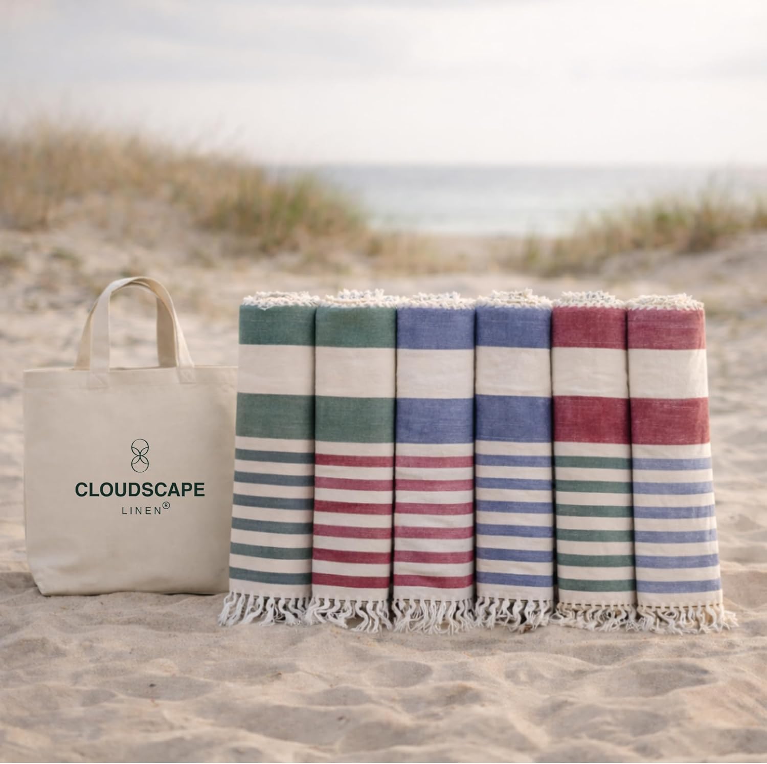 CLOUDSCAPE Oversized Beach Towels Bulk 6 Pack - 39"x71", Highly Absorbent, Sand Free Beach Essentials for Women, Quick Dry Lightweight Pool Towel, Easy Pack Travel Turkish Towel Premium, Multicolor7
