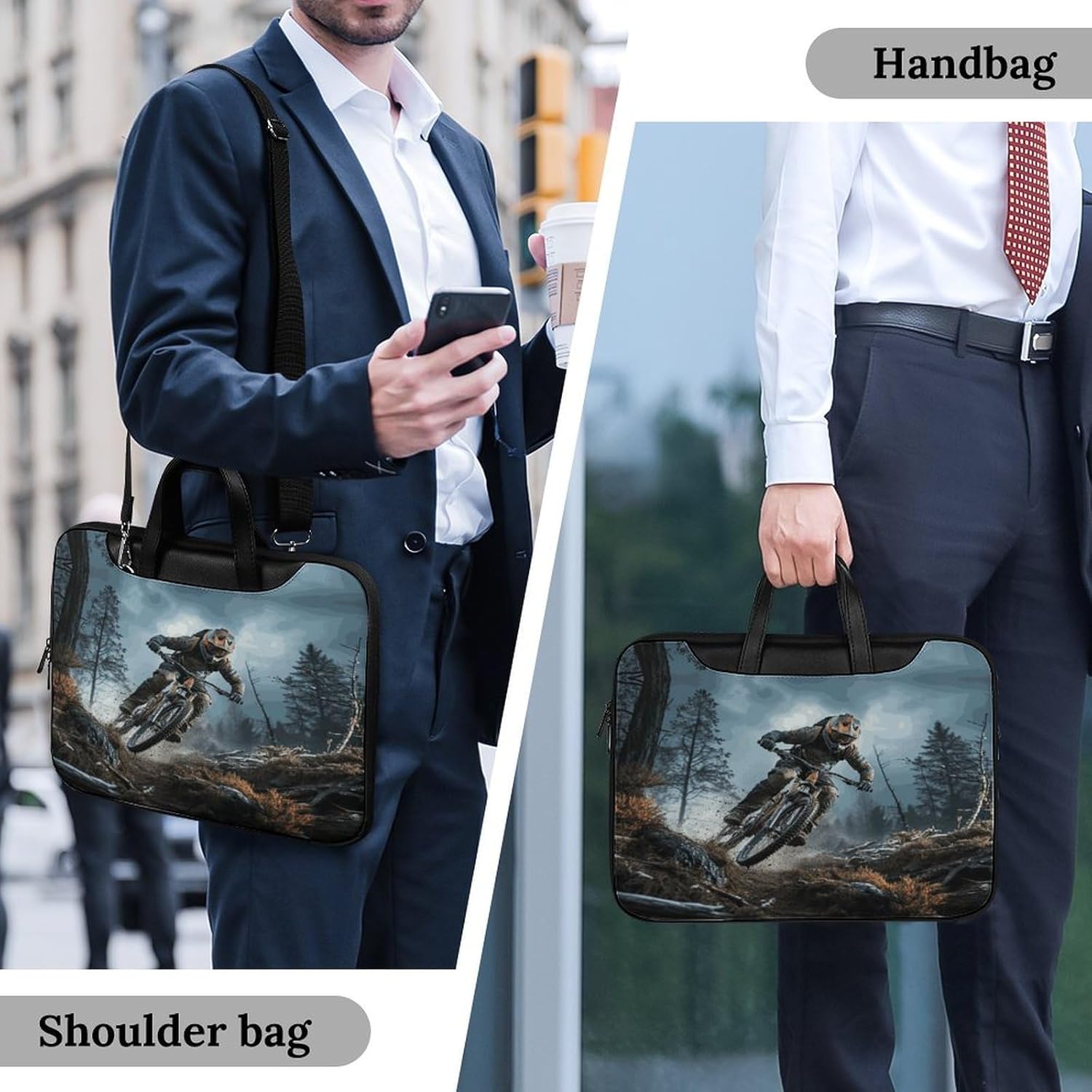 Mountain Bike Tournament 37x28cm Black-style Laptop Bag Leather Tablet Computer Briefcase Large Capacity Work Business Tote Bags for Office