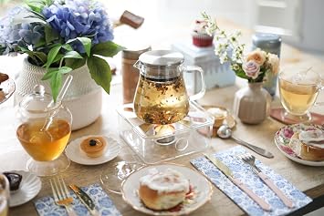 Teabloom One-Touch Tea Maker, 2-in-1 Teapot and Kettle with Stainless Steel Filter Lid for Loose Tea Stain-Free Borosilicate Glass Tea Pot (15 Oz) Tea Connoisseur's Choice