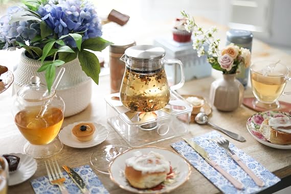 Teabloom One-Touch Tea Maker, 2-in-1 Teapot and Kettle with Stainless Steel Filter Lid for Loose Tea Stain-Free Borosilicate Glass Tea Pot (15 Oz) Tea Connoisseur's Choice