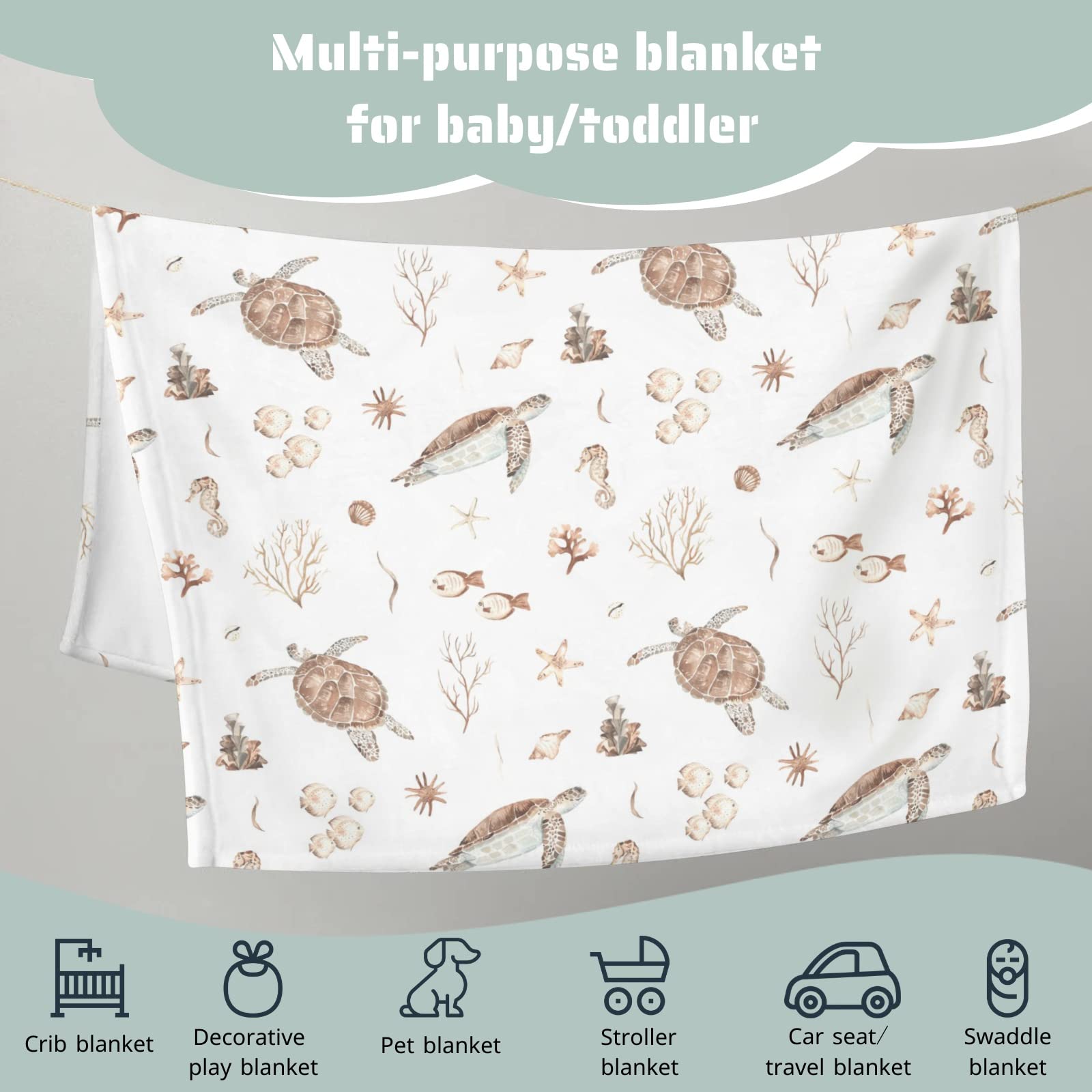 HawSkgFub Under The Sea Turtle Flannel Fleece Baby Blanket - 50" X 60", Soft & Warm Nursery Blanket