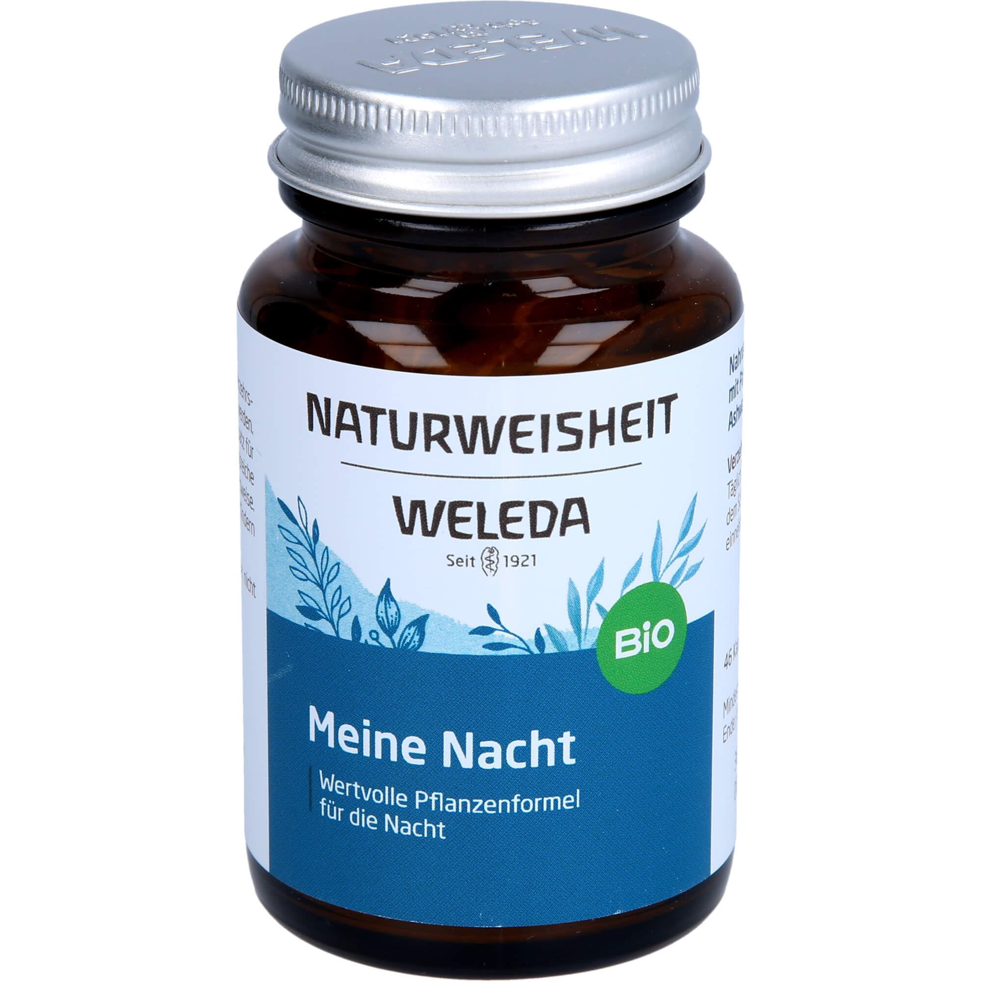 WELEDA Bio Naturweisheit Meine Nacht, Nahrungsergänzungsmittel Einschlafhilfe mit Ashwagandha, Baldrian, Passionsblume & Lavendel für einen gesunden Schlaf (46 Kapseln, laktosefrei, glutenfrei, vegan)