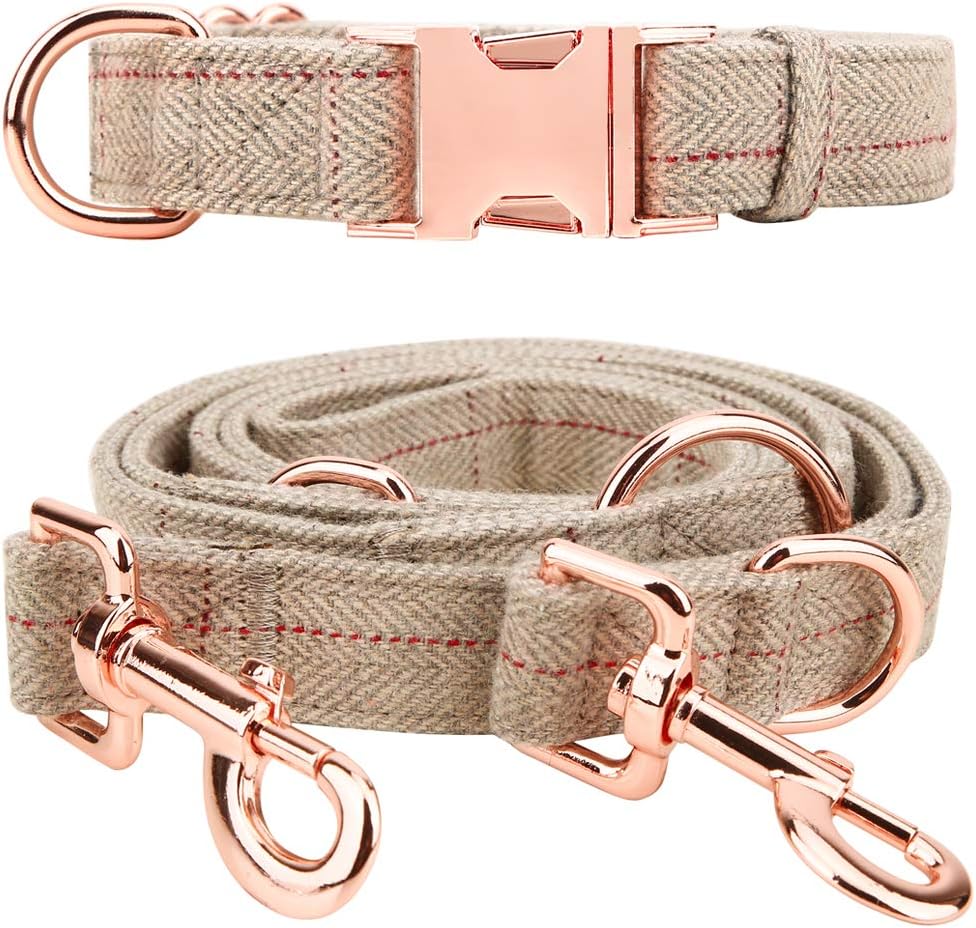 Medium-Large Big-Female Heavy-Duty Dog-Collar Leash-Set - Rose Gold 6 Foot Exceptionally Elegant Design and Adjustable in 3 Different Lengths for Medium to Large Dogs