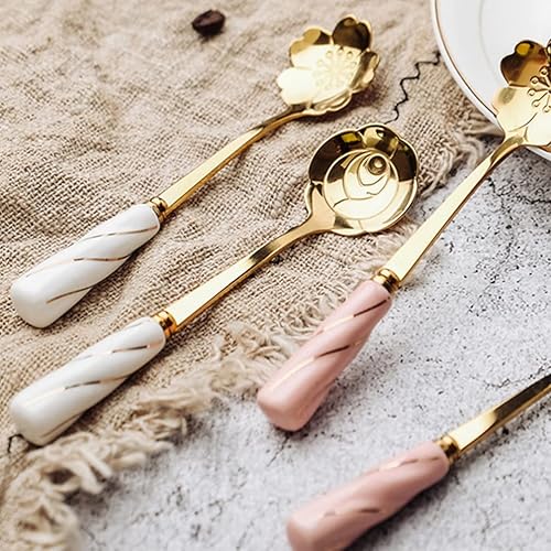 Miniatura 5 de DOITOOL Cuchara de flores de acero inoxidable, 4 cucharas de café en forma de flor, cucharas de té y azúcar, cucharas de café expreso para postres,