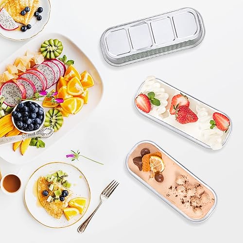 Miniatura 7 de EUSOAR Creme Brulee Ramekins, 25 piezas de 6.8 onzas, 6.5 x 2.5 x 1.2 pulgadas, papel de aluminio plateado para hornear tazas con tapas, moldes