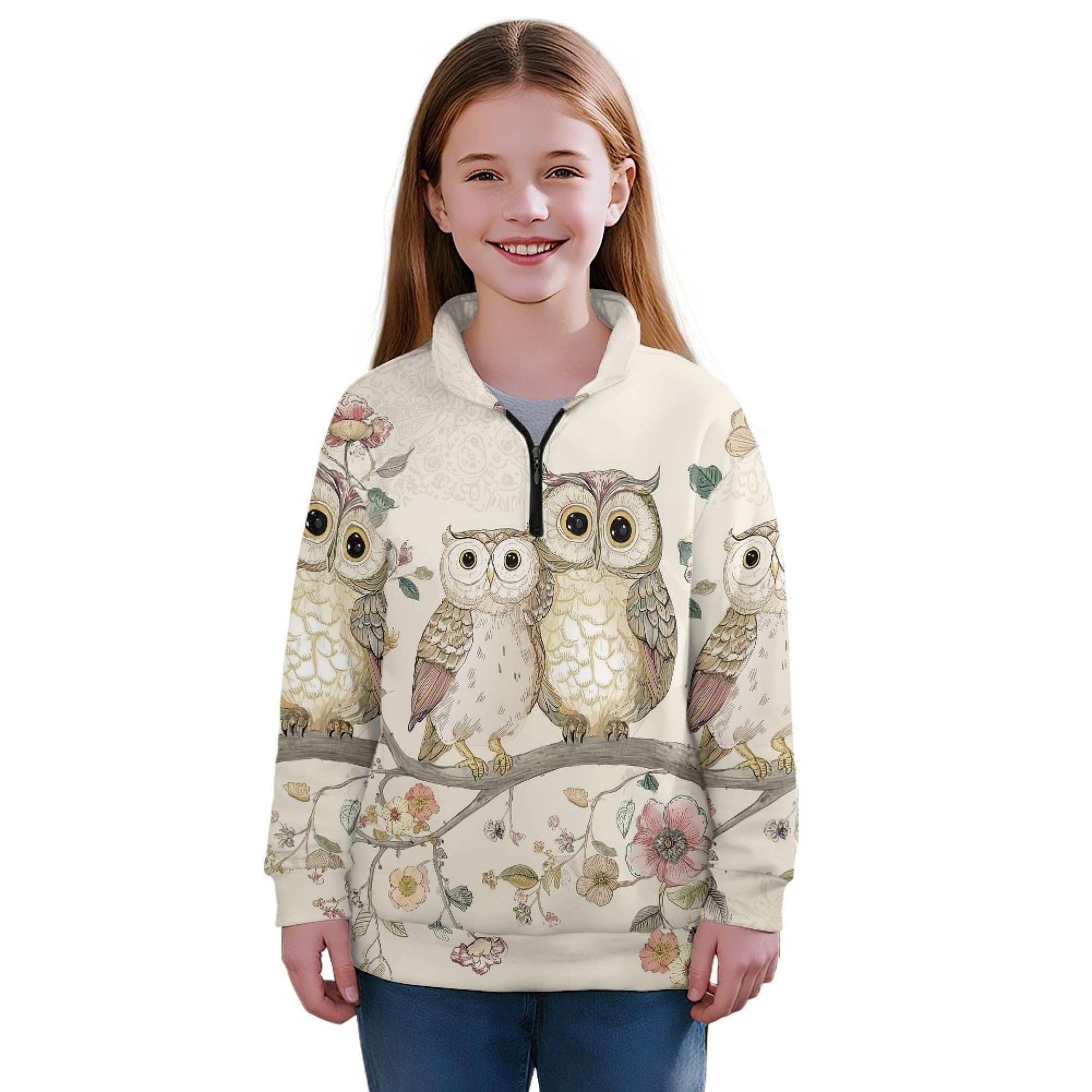 AmzPrint Half Zip Pullover Jackets Girls Long Sleeve Warm Pullover Back To School Running Oversized Hoodie For Big Girls