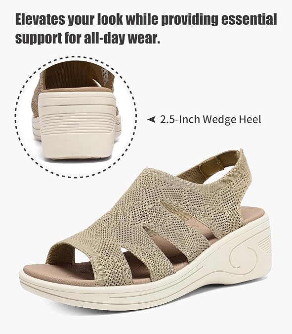 Womens Wedge Sandals Platform Walking Sandals Open Toe Ankle Elastic Strap Casual Comfortable Summer Dressy
