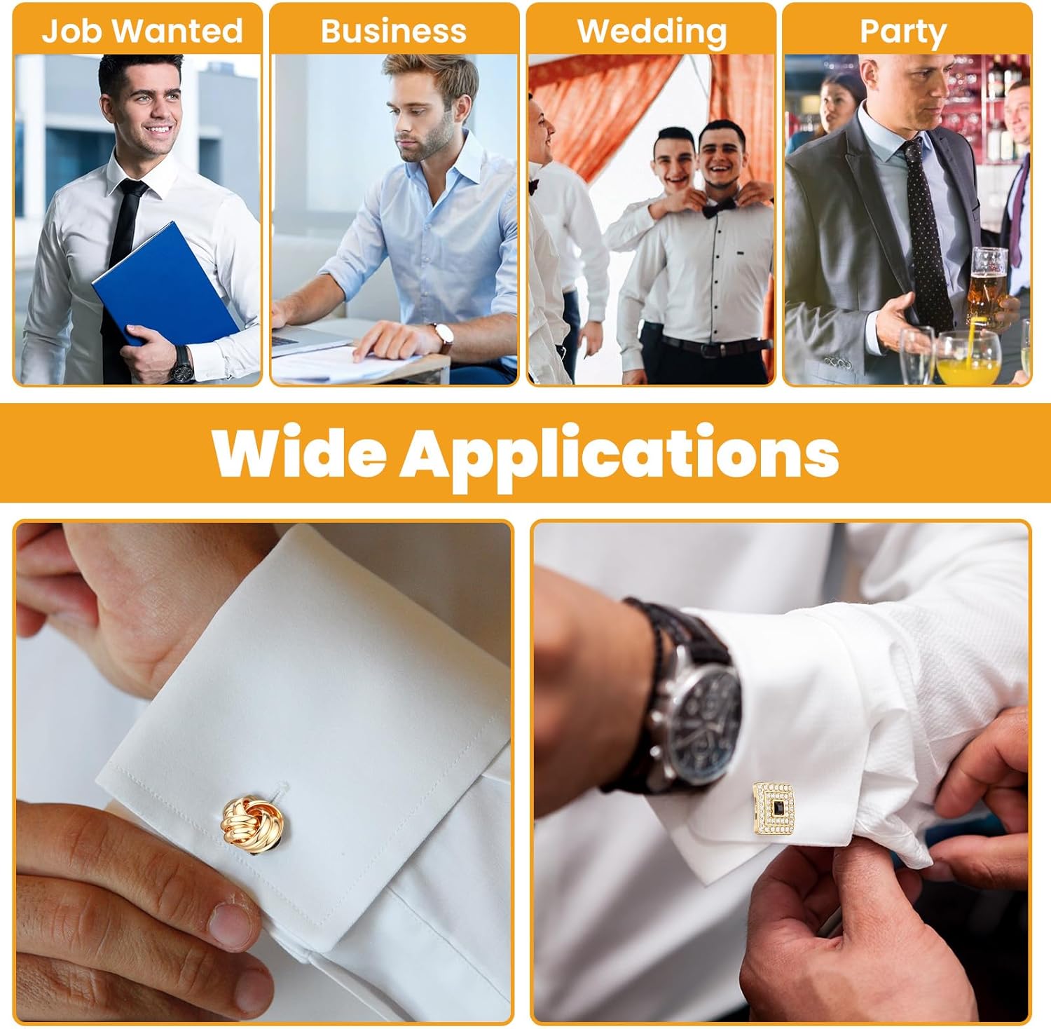 6 Pairs Cufflinks for Men Gorgeous Diamond Crystal Cufflinks Fashion Classic Tone Cuff Links Round Square Rectangle Cuff Links Shirt Studs Formal Business Wedding Gifts for Men - Image 5