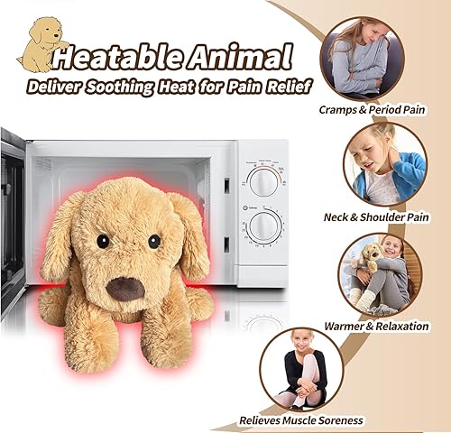 Miniatura 3 de Almohadillas térmicas para microondas, animales de peluche calentables para cachorros, almohadillas térmicas para microondas para calambres, dolor y
