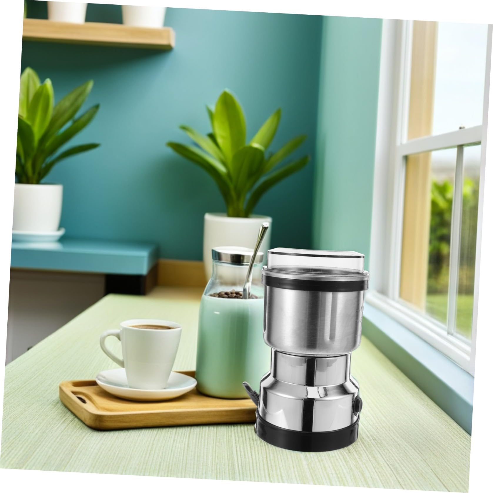CLISPEED Molinillo de Café Capacidad de 500 Ml de Acero Inoxidable o Eléctrico y 6 Cuchillas para Molienda Precisa y Silenciosa para en Adecuado para Uso en Cocina o Viaje Uso Cocina Viaje