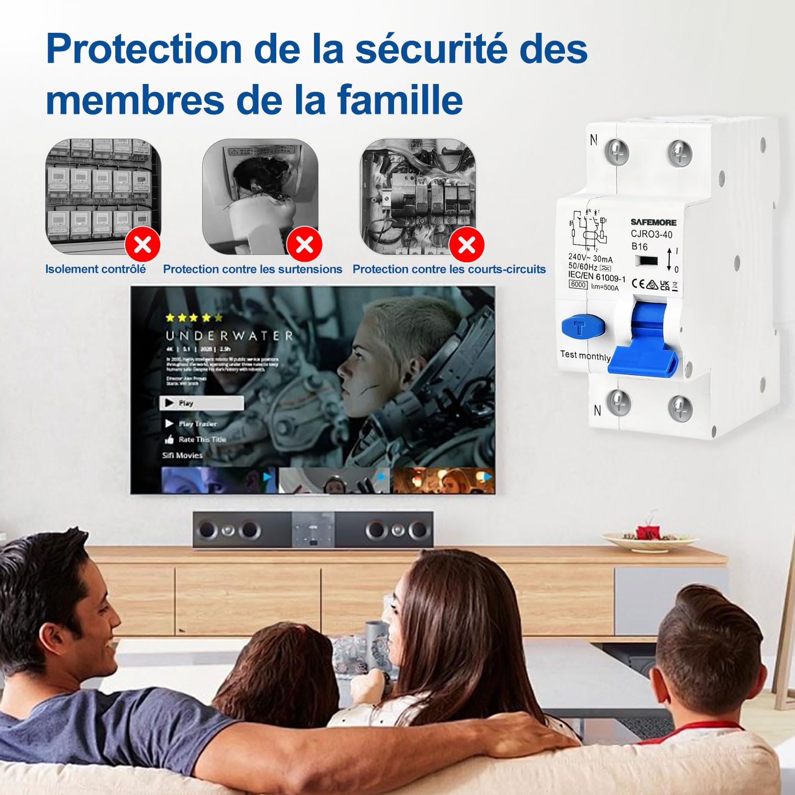 Disjoncteur Différentiel RCBO 16A 1P+N - Type A 30mA Courbe B - Protection 6kA - Interrupteur FI Électromagnétique - Interrupteur Différentiel Haute Sensibilité B16- Pour Circuit