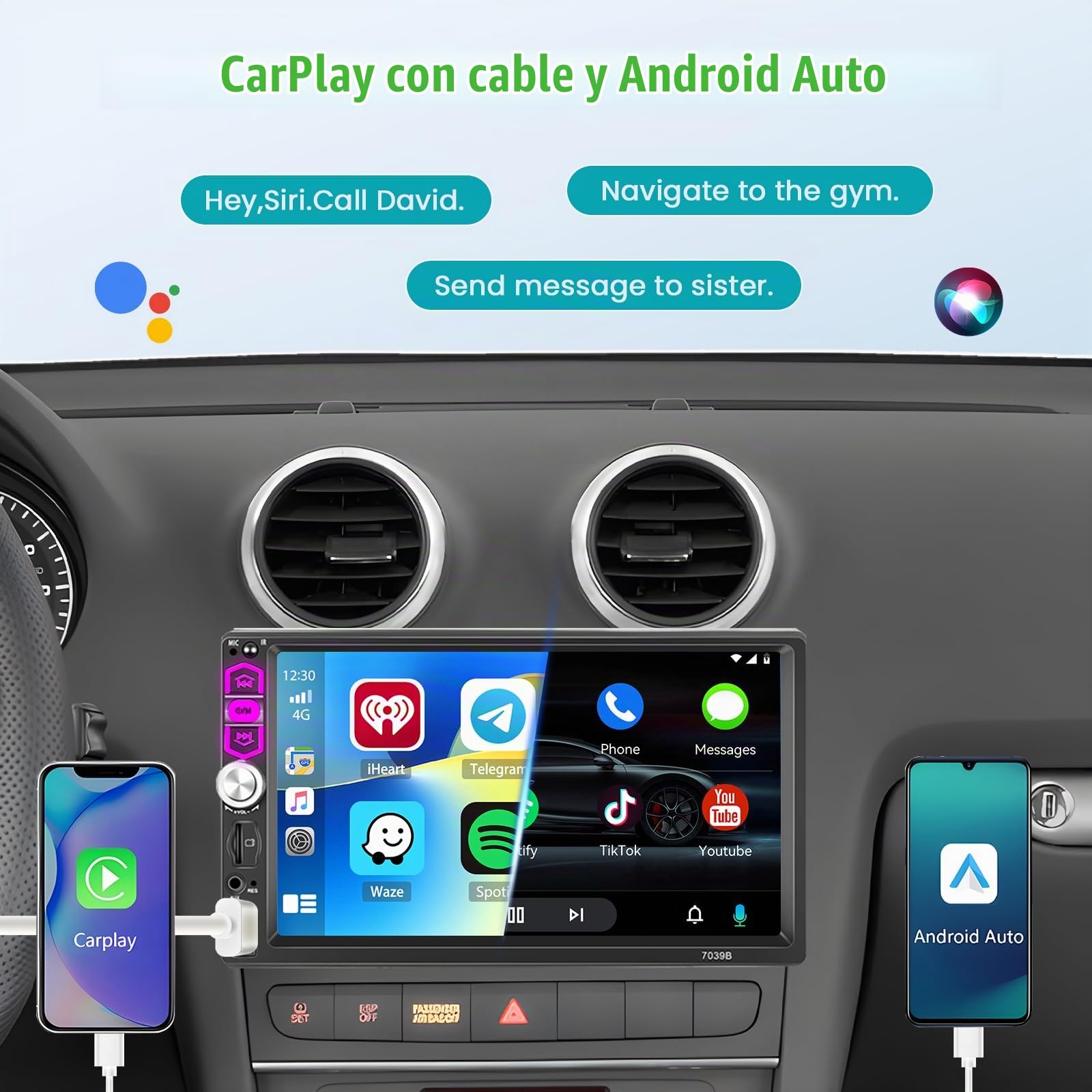 Hikity 1 DIN Radio de Coche Wired Carplay Android Auto, 7 Pulgadas Pantalla Táctil Autoradio Bluetooth Soporte Mirror Link FM EQ TF USB AUX SWC Cámara de Visión Trasera Micrófono