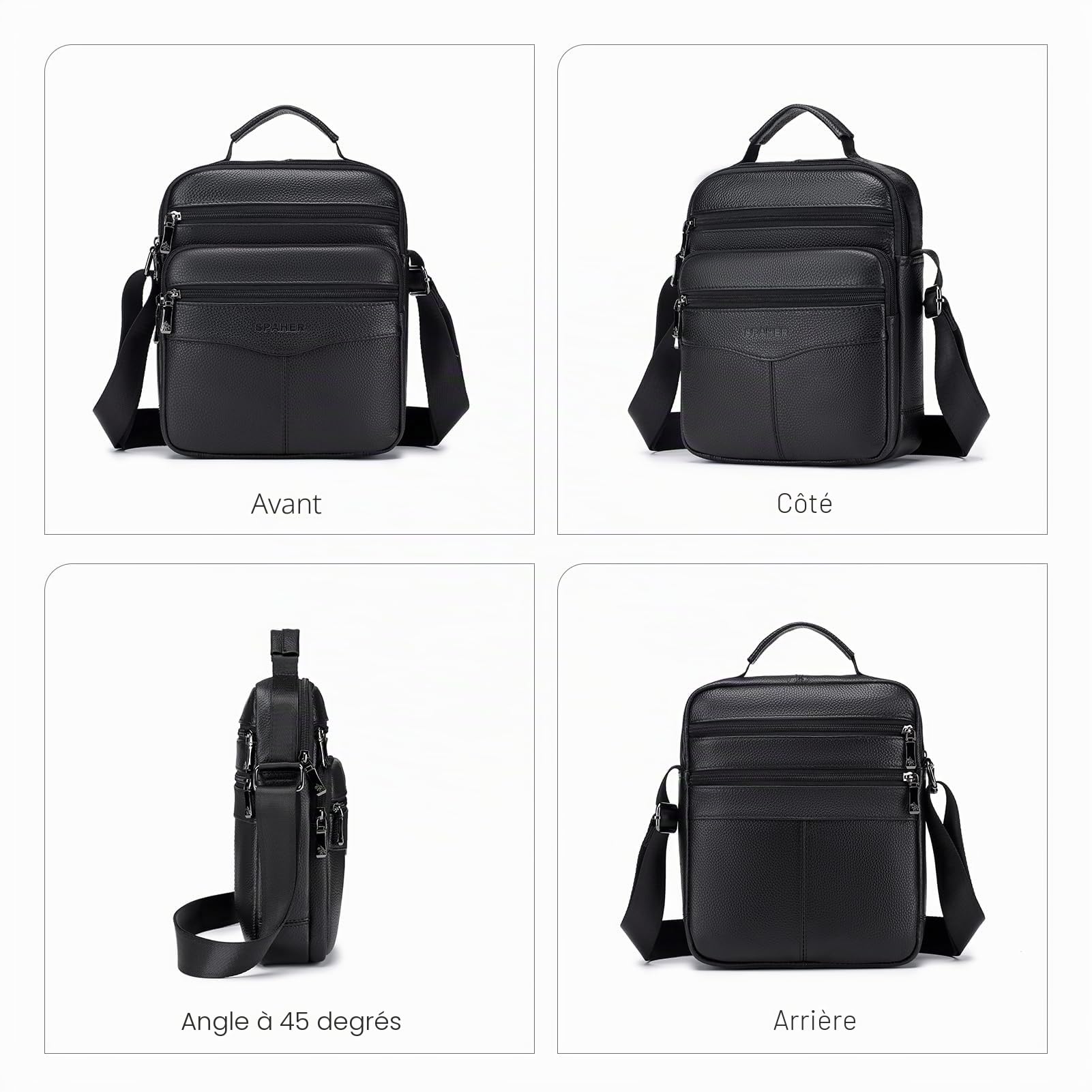 SPAHER Grand Sacoche Homme Bandouliere Cuir Sac porté Epaule en Cuir Homme Pochette Besaces Sac à Dos Sac de Messager Porte-Documents Sac Bandoulière Cartable Crossbody Sac à Main