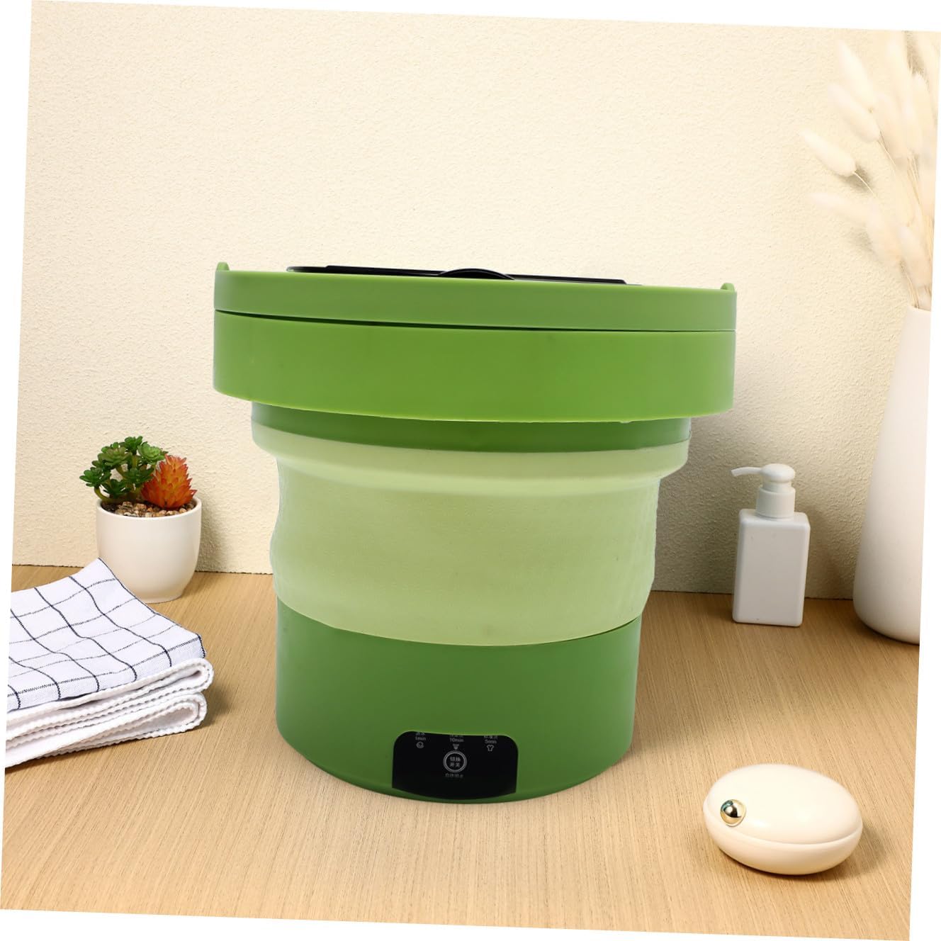 Veemoon Portable Folding Washing Machine 6l with Spin Dryer, Small Portable Washer for Camping, Dorm, Apartment, Green Compact Laundry Machine with US Plug, for Socks and Underwear