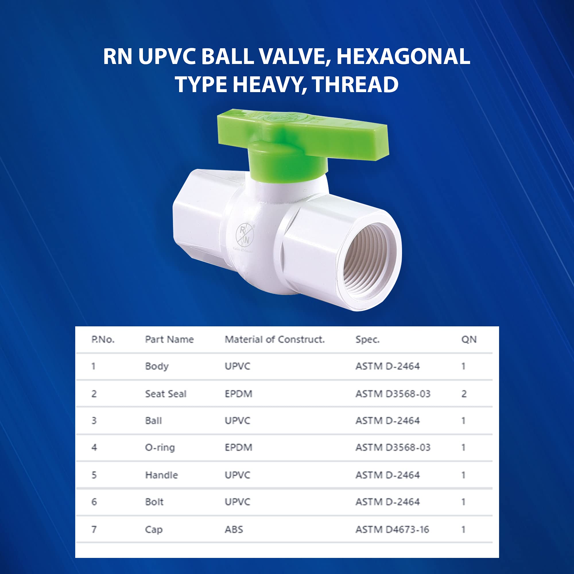 RN Upvc Ball Valve, Hexagonal Type Heavy