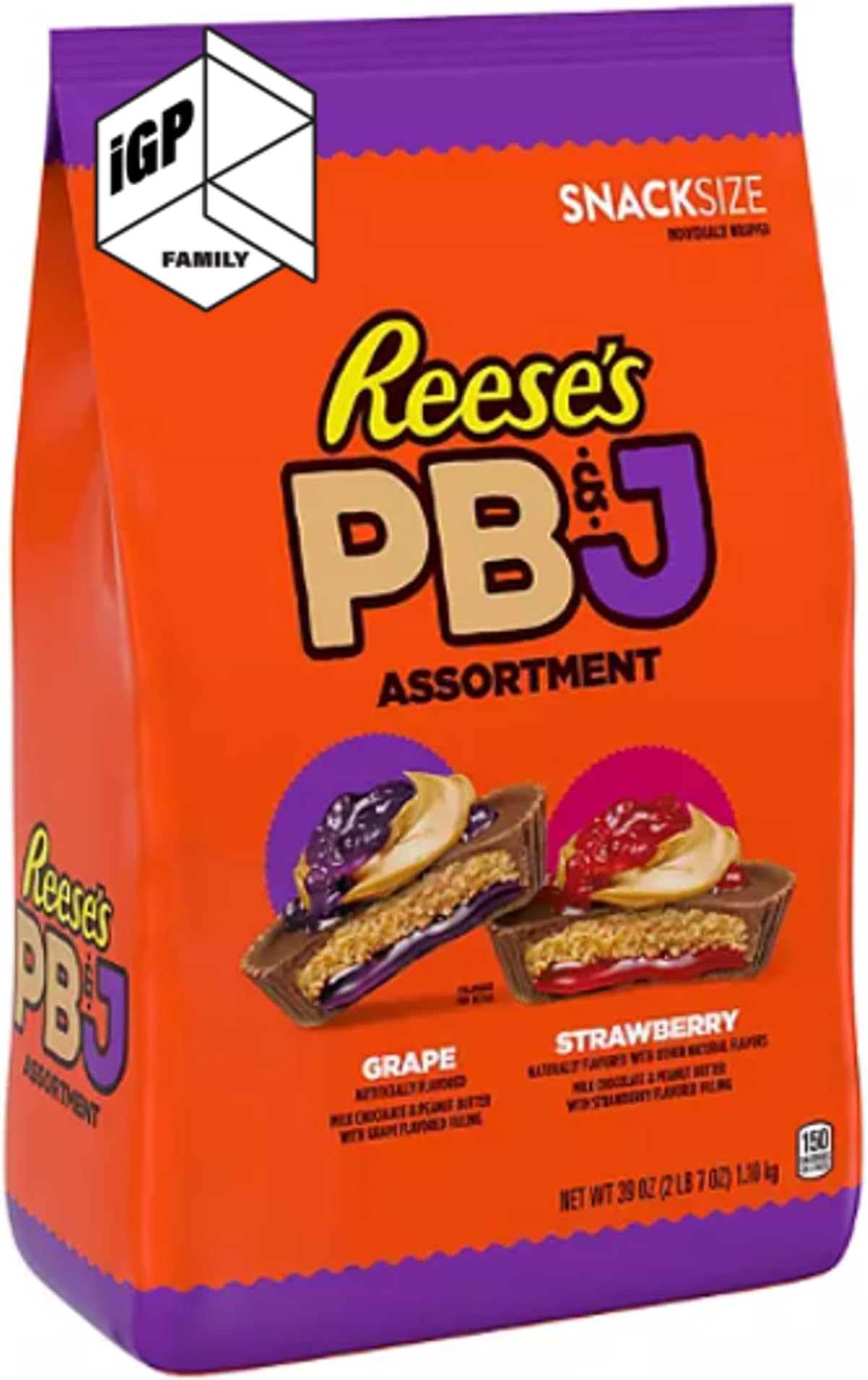 Reses PB&J Peanut Butter Cups Candy with iGP Family Box - Bulk 2lb Reesees Cups Easter Milk Chocolate candies