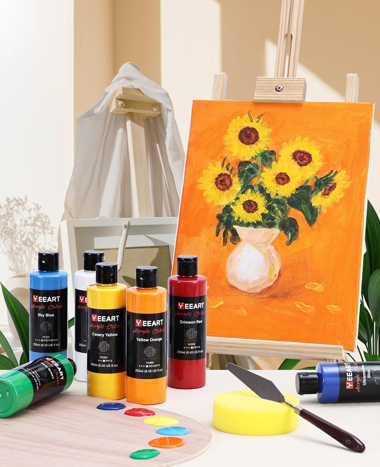 Acrylic Paint Set, 8.45oz 18 Colors Acrylic Paint Large Bottle Set, Rich Pigmented Canvas Paint, Premium Non-toxic Paints for Artists, Paint Set for Kids & Adults, Art Supplies for Canvas