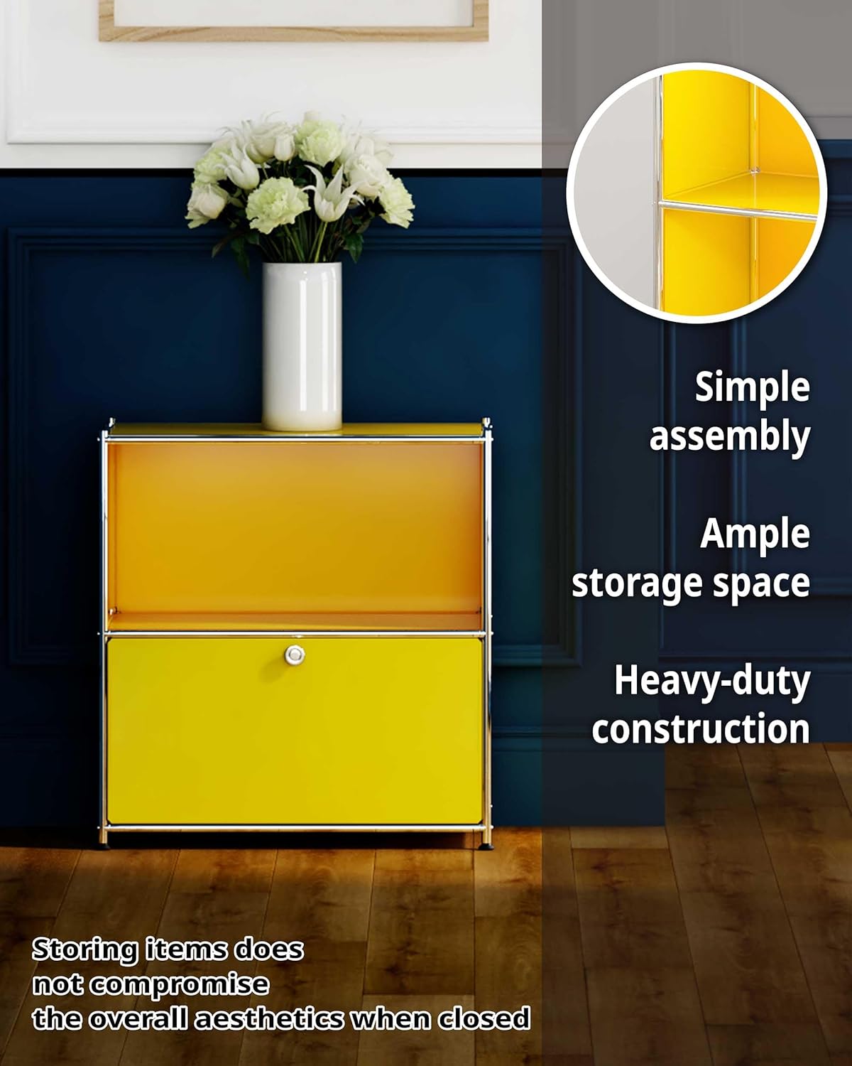 32.5-Inch Flip-Top Side Table & Buffet Cabinet with Detachable Wheels, Ample Storage, DIY Corner Bookshelf, Wall Shelf, Cube Organizer, Bedside Table – Modern Home Decor (Matt Yellow)