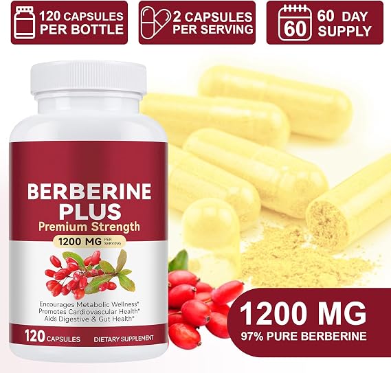 Berberine Supplements 120 Capsules, Premium Strength Formula, 2 Month Supply, Natural Ingredients