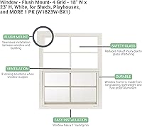 Vista 2 de Ventanas de cobertizo de 18 x 23 pulgadas (paquete de 1) Ventanas corredizas con vidrio templado y mallas Montaje al ras, marcos de aluminio
