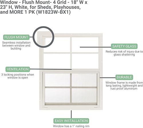 Miniatura 2 de Ventanas de cobertizo de 18 x 23 pulgadas (paquete de 1)  Ventanas corredizas con vidrio templado y pantallas  Montaje empotrado, marcos de aluminio