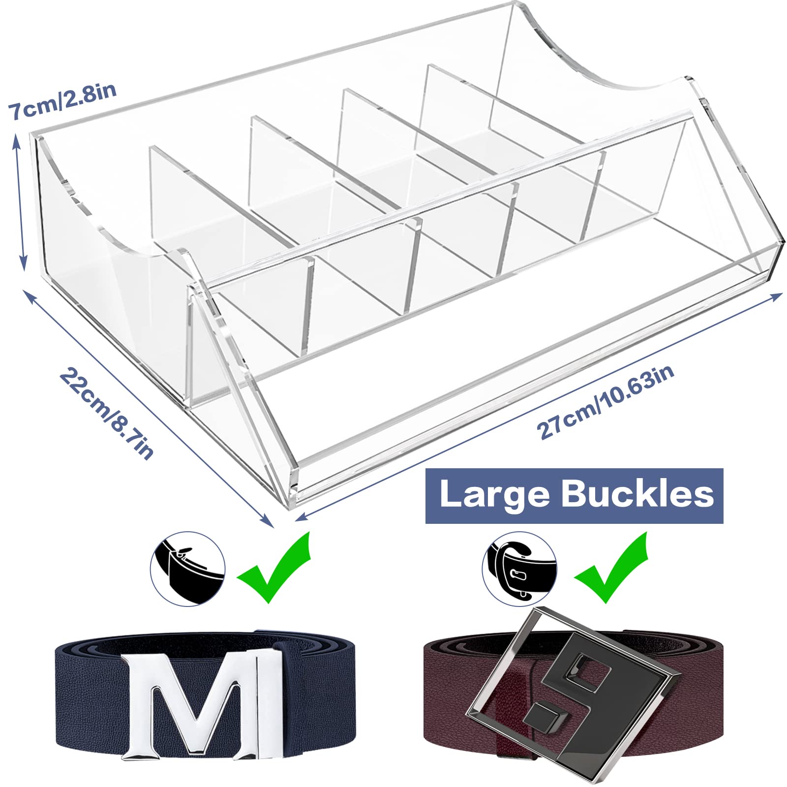 Organizer per cintura in acrilico, 5 scomparti, porta cintura per cassetto armadio, scatola trasparente con espositore per cravatte, gioielli e cravatte
