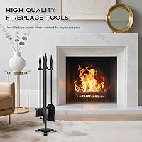 Vista 7 de FEED GARDEN 4-Piece Fireplace Tool Set - 31” Wrought Iron Fire Tools with Poker, Shovel, Brush & Stand - Indoor/Outdoor