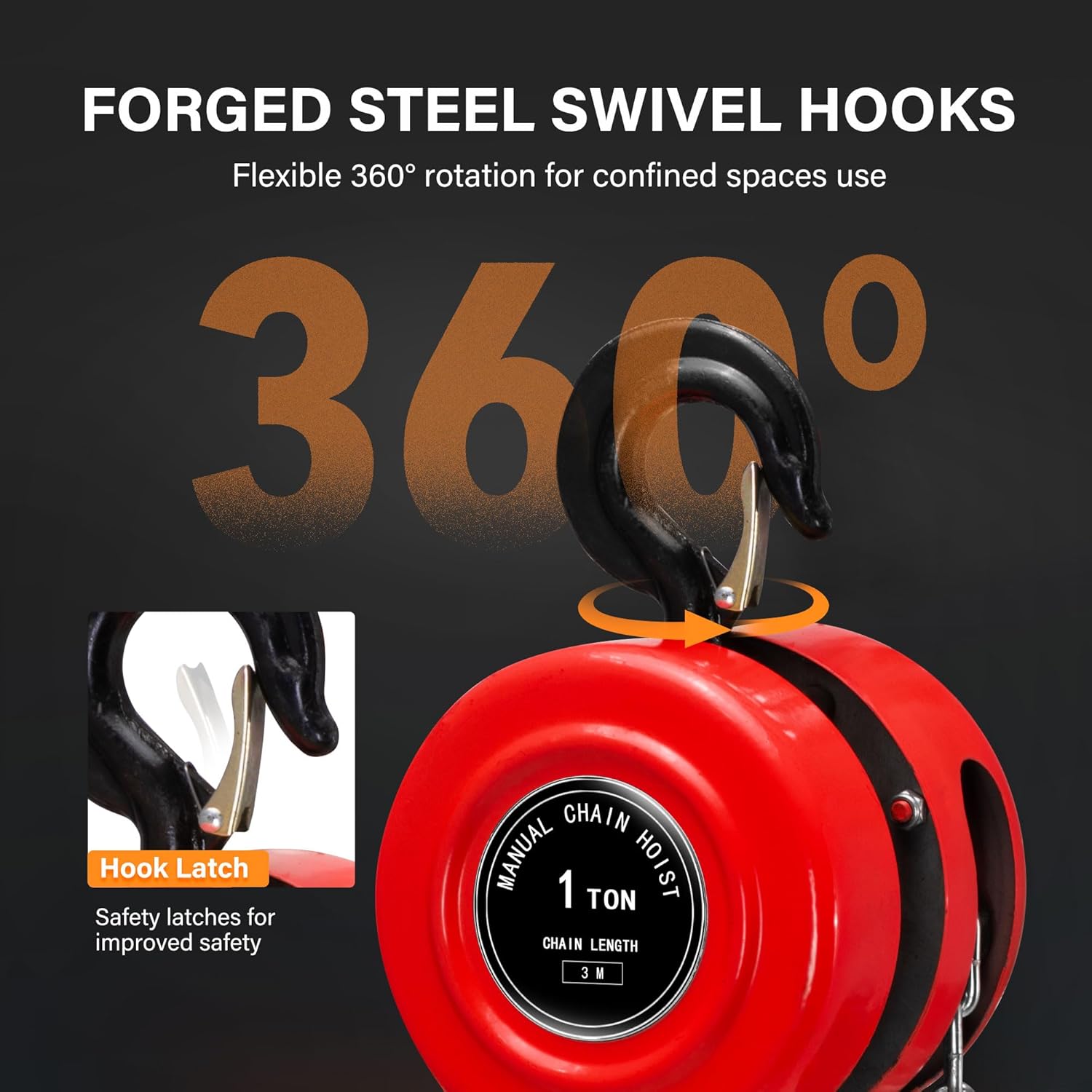 1 Ton 10 Feet Manual Hand Chain Block Hoist with 2 Heavy Duty Hooks for Lifting Red