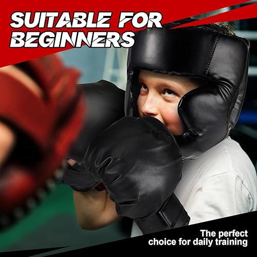 Miniatura 5 de Kanayu Juego de 12 piezas de equipo de boxeo para niños, incluye casco de boxeo y guantes de mano, protectores bucales deportivos, equipo de