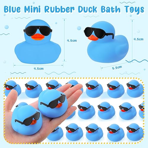 Miniatura 4 de Paquete de 36 mini patos de goma con lentes de sol, juguetes de baño de pato, lindos patos de goma chirriantes flotadores para la tina del pequeño,
