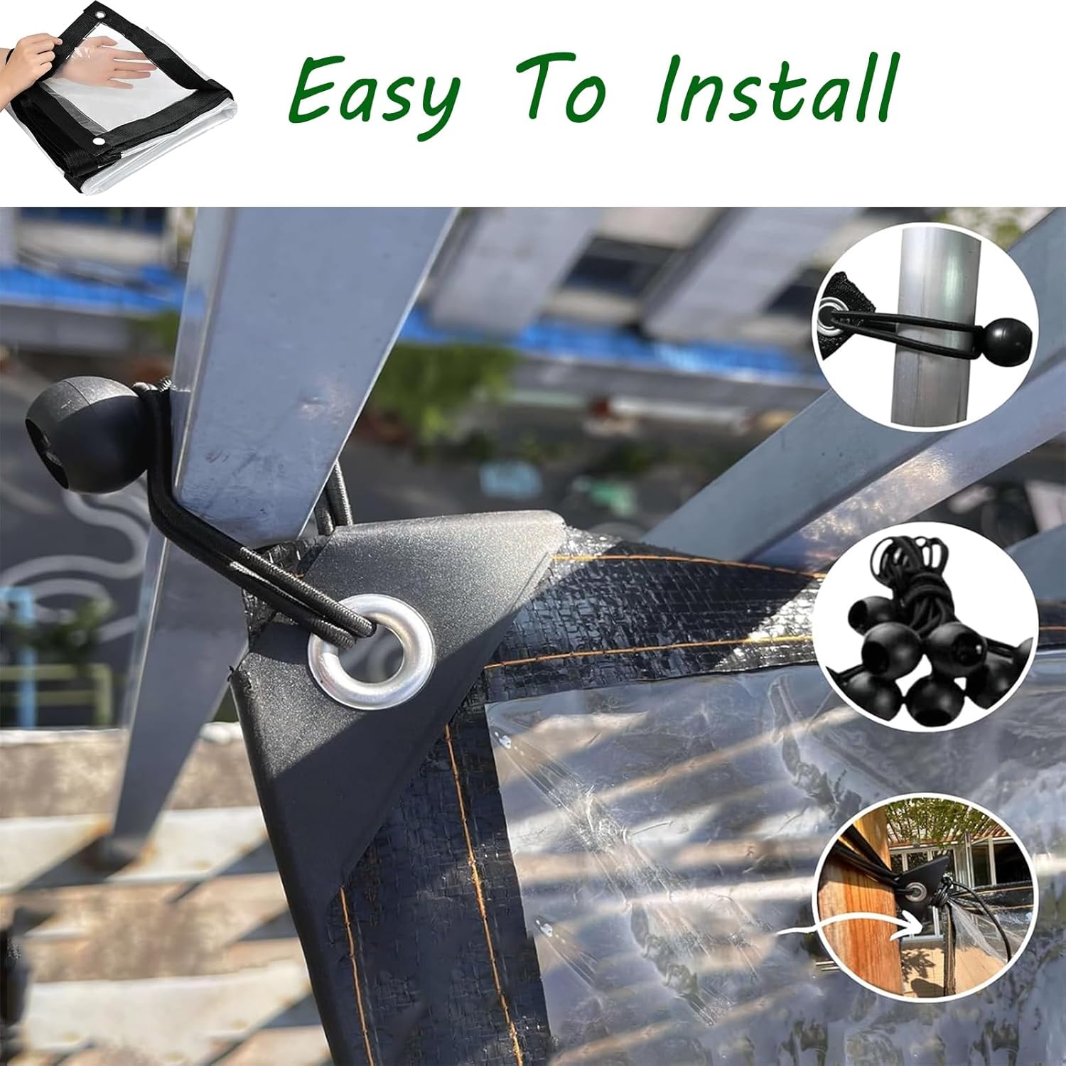 Heavy Duty Clear Tarps 5x6 FT Waterproof 0.18mm with Grommets & Reinforced Edges, Perfect for Pergolas, Garage Door Curtains, Outdoor Covering Solutions