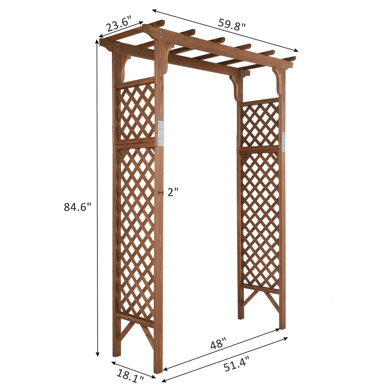 Bonnlo Rosenbogen Holz mit Rankgitter, Flachdach,Stabil und Wetterfest, Speziell für kletternde Pflanzen,Hochzeit&Dekoration für Garten und Hof, 152 * 60 * 215cm, Dunkelbraun
