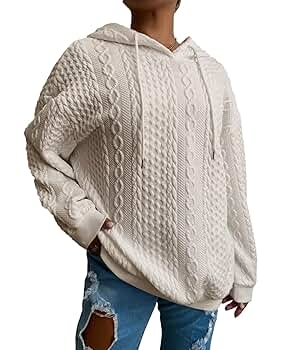 Zhyaj Women's Cable Knitted Hoodies Drawstring Long Sleeve