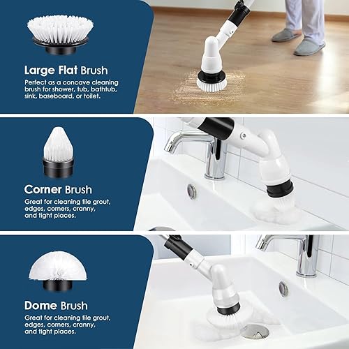 Miniatura 2 de Limpiador eléctrico giratorio  Limpiador de ducha inalámbrico, 3 cabezales de cepillo, brazo de extensión largo y adaptador  Limpiador eléctrico