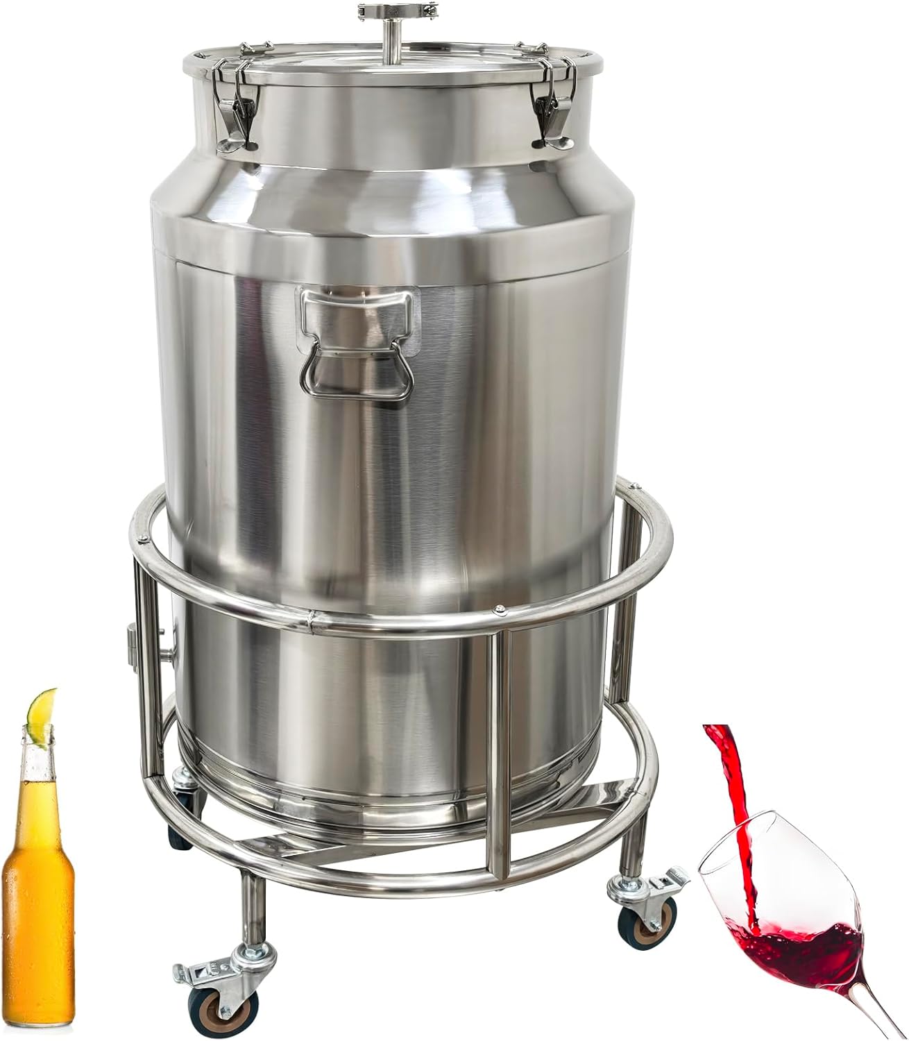 125L 304 Stainless Steel Fermenter Storage Tank, with Spigot and Rolling Cart, Leak-Proof Fermentation Container for Home Brewing Wine, Rice Wine, Beer, Sauce, Storage Tank for Milk & Oil