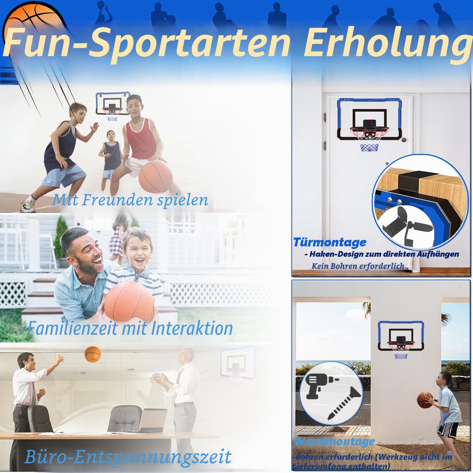 TEUVO Basketballkorb für Kinder und Erwachsene, Strong Indoor Mini Basketballkorb für Tür mit Pumpe, Basketballkorb Sport Spiele Geschenke für Teens Jungen Mädchen