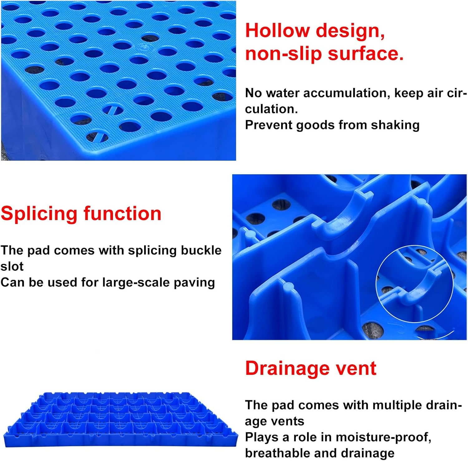 2pcs Plastic Pallet, Waterproof Storage Grid Pad, Lightweight Nestable Floor Pallets, Pallet Anti Slip Breathable Grids for Garage, Supermarket, Warehouse, Basement(Blue)