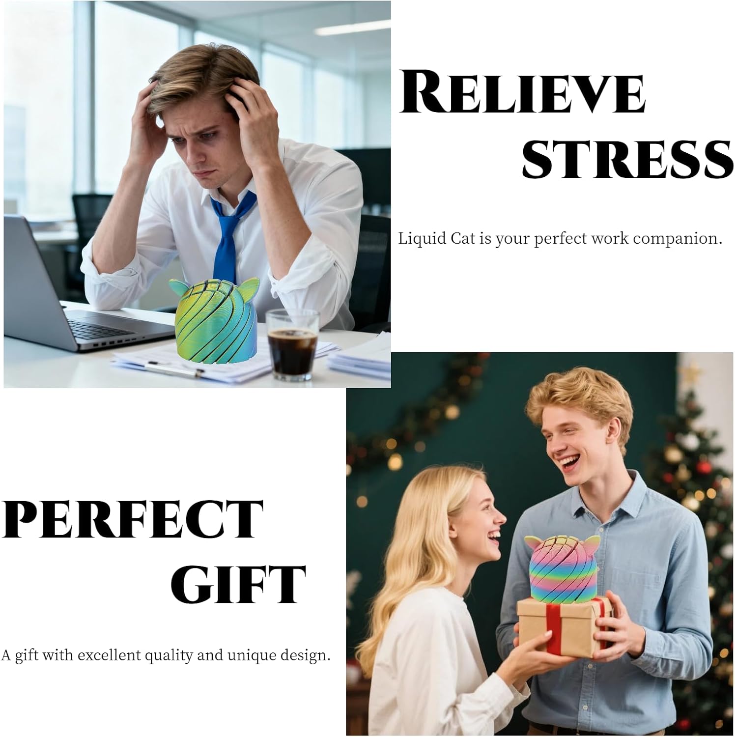 3D Printed Sphere Fidget Toy, Squeeze Cat Sphere Cube Fidget – 3D Printing Slime Balls Toy, Desk Fidget Toys, Office Toy, Anxiety Fidgets, Stocking Stuffers (A-Random Rainbow Colors)