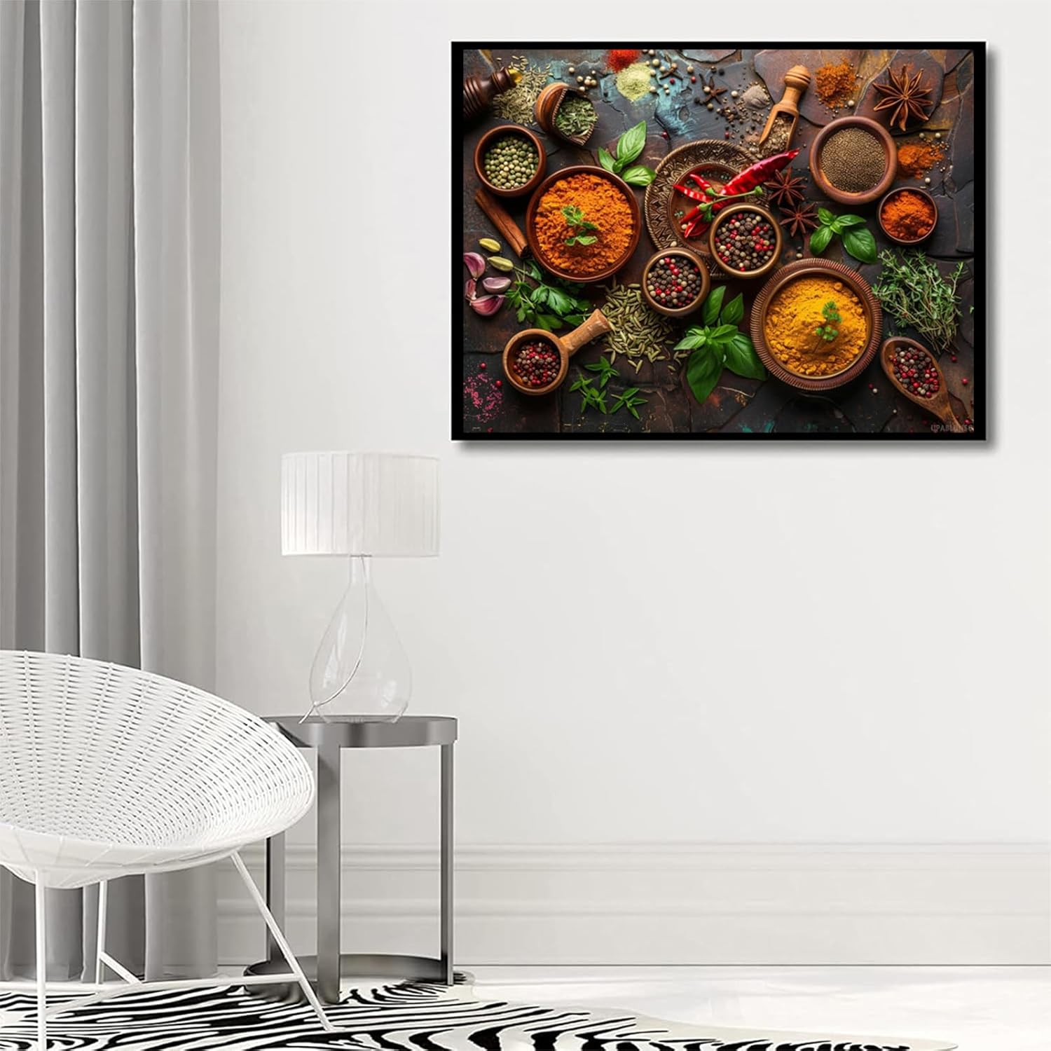 UPABLUNSO Colorful Spices and Herbs Spoon Kitchen 5D Diamond Art Painting for Adults Full Drill Round Diamond Paint by Number Kits for Beginners Gems Cross Stitch for Wall Decor 12x16in/30x40cm