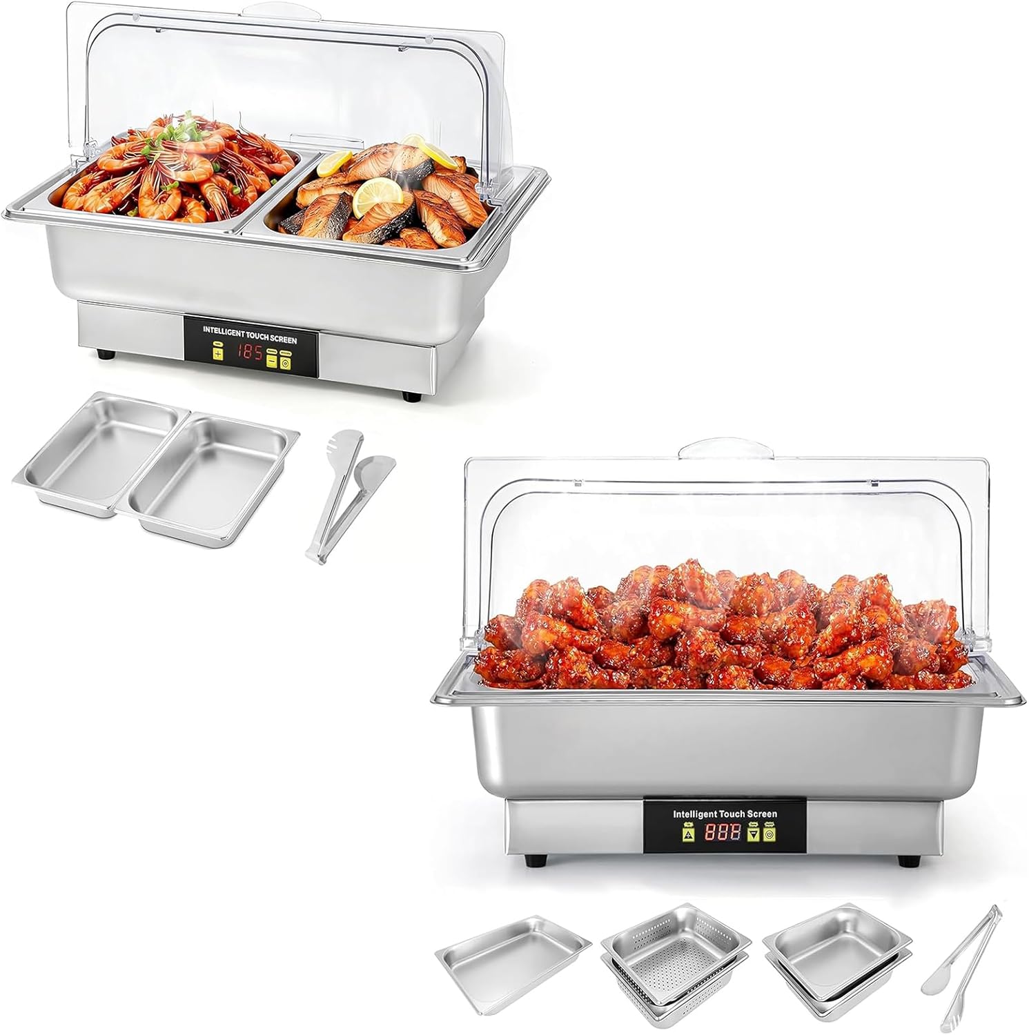 Dyna-Living Electric Chafing Dishes for Buffet, 1/2 Half Size Pan + 1/1 Full Size & Half Size Pans Electric Chafing Dish Buffet Set, 600W Stainless Steel Food Servers and Warmers W/Temp Control