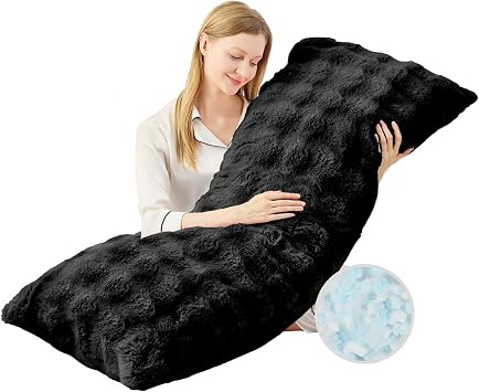 YZ HOME Faux Fur Fluffy Body Pillow for Adults - Firm Body Pillow Insert with Shredded Blue Memory Foam, Adjustable Height, Soft Support for Side Sleeping, Pregnant Women, Washable, 20x54 Inch Black