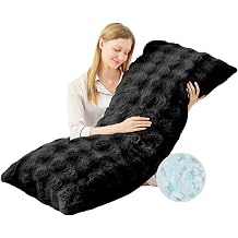 YZ HOME Faux Fur Fluffy Body Pillow for Adults - Firm Body Pillow Insert with Shredded Blue Memory Foam, Adjustable Height, Soft Support for Side Sleeping, Pregnant Women, Washable, 20x54 Inch Black