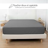 Drap Housse pour Lit 150x190/200cm avec Hauteur 30cm, Drap Housse pour Lit Double élastique à 360° Microfibre Ultra Doux et Respirante - Gris foncé - 5