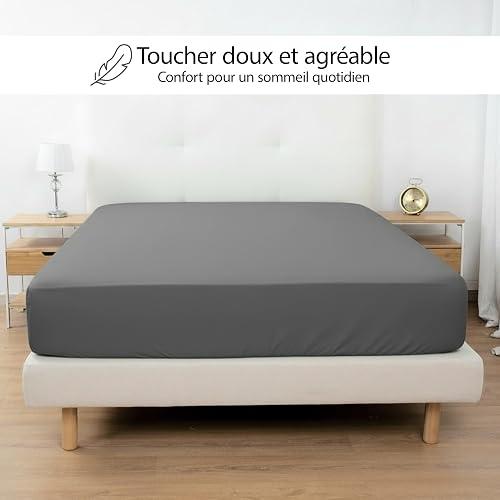 Drap Housse pour Lit 150x190/200cm avec Hauteur 30cm, Drap Housse pour Lit Double élastique à 360° Microfibre Ultra Doux et Respirante - Gris foncé - 5
