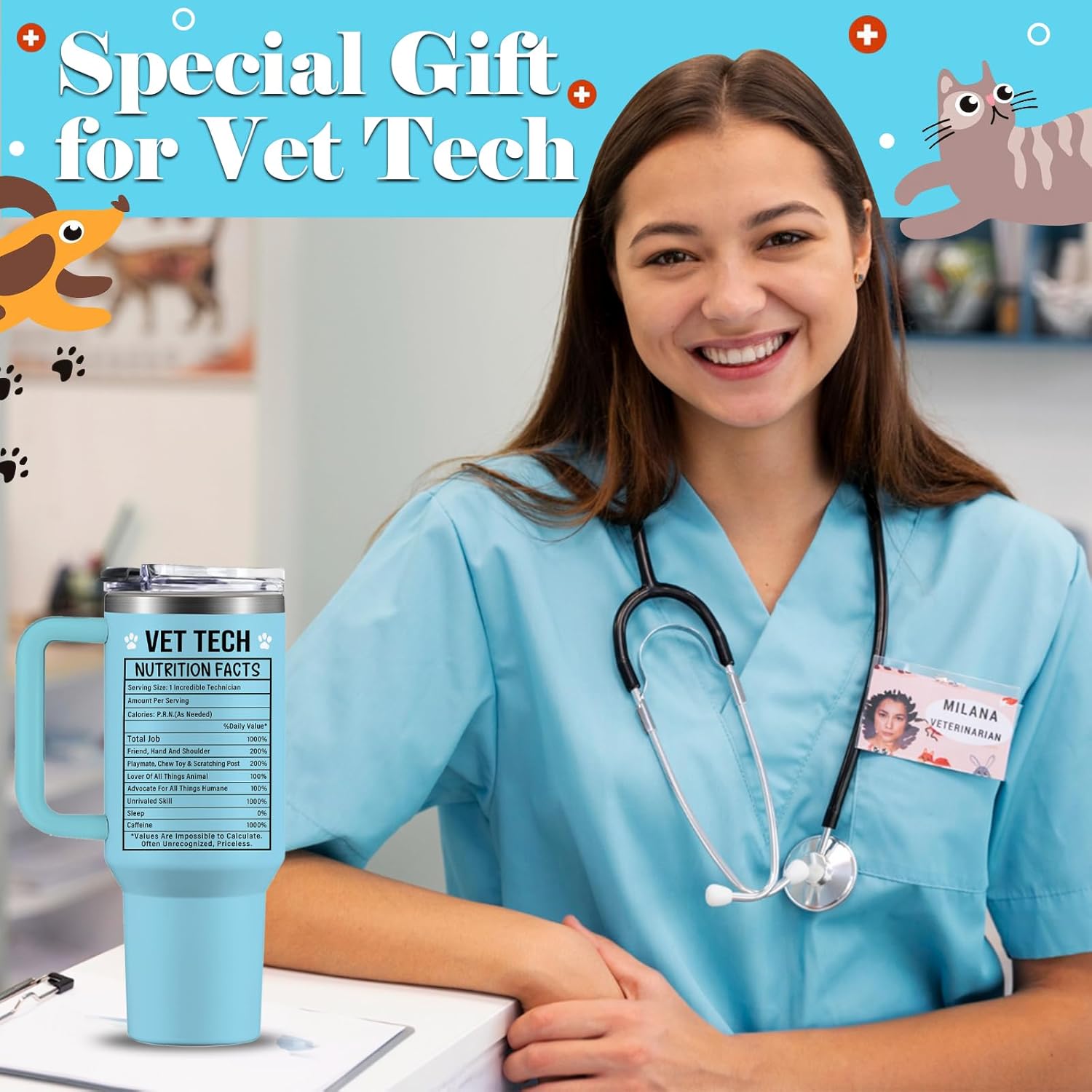 Vet Tech Gifts for Women Men, Vet Tech Tumbler Cup 40 OZ, Appreciation Gifts for Veterinarian, Veterinary Technician Gift for Birthday Graduation Christmas - Image 2