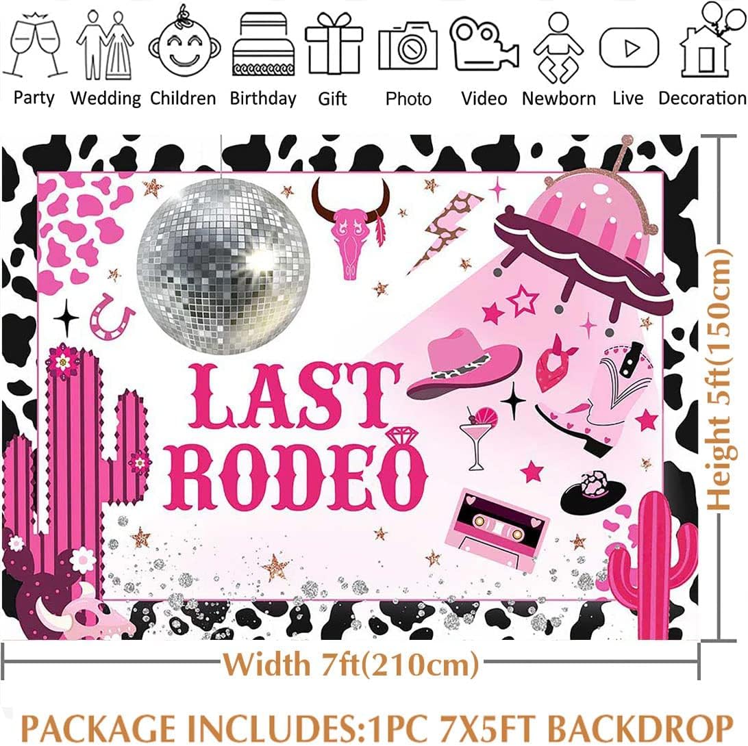 Avezano Space Cowgirl Bachelorette Backdrop Last Rodeo Bridal Shower Party Background Nashville Bachelorette Disco Party Banner Supplies (Pink, 7x5ft)