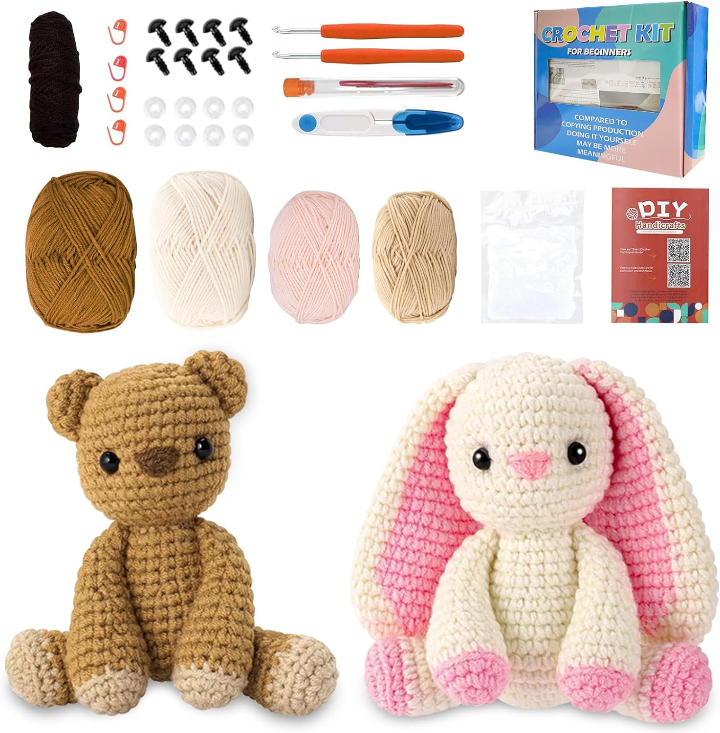BOYIFEIJIE Zestaw szydełkowy dla początkujących – zestaw szydełkowy dla zwierząt, instrukcja Amigurumi z filmem krok po kroku, trzy urocze koty, idealny dla początkujących, kreatywny zestaw szydełkowy