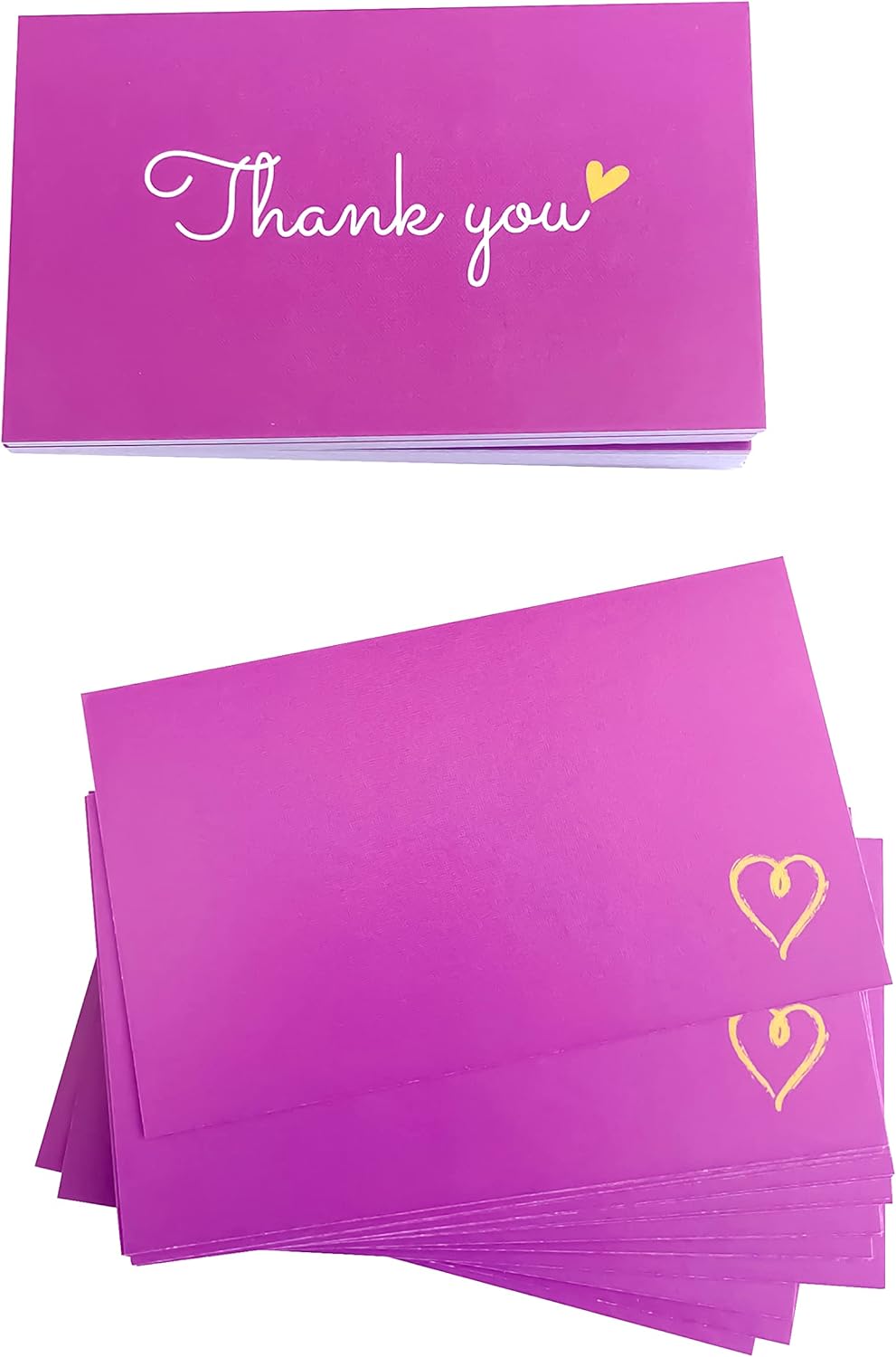 RXBC2011 100 Little Thank You Cards Gold Heart Design Bulk Thank you Notes for All Occasions 3.5 x 2 Inch Purple - Image 4