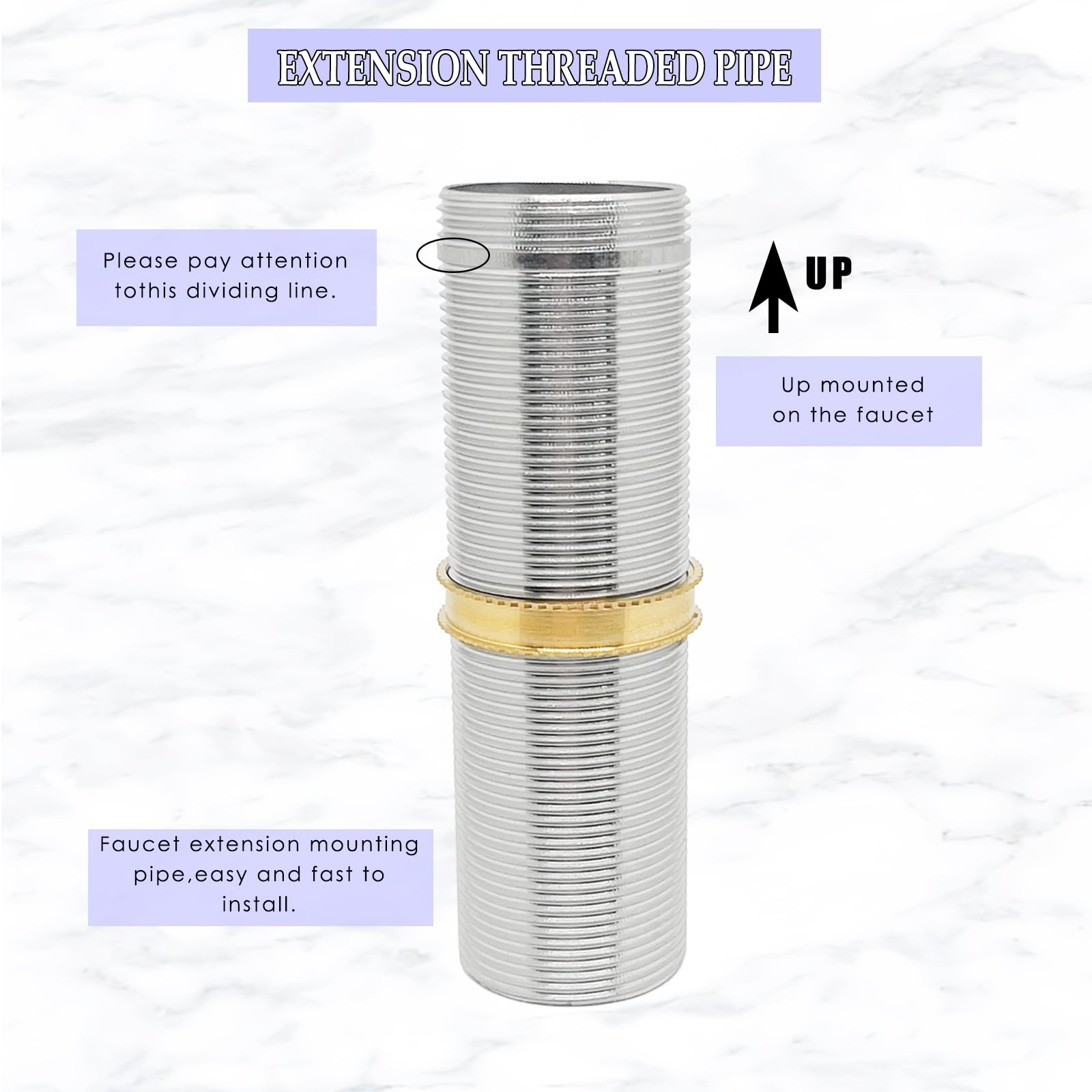 Uxcell Brass Faucet Extension Shank – 120mm Threaded Pipe For Thick Decks, With PTFE Tape (Golden, 1-Pack)