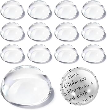 12 Pcs Crystal Dome Magnifying Paperweight, 6X Dome/Paperweight Magnifier Clear Distortion-Free Optics Convex Lens Set for Physics Classroom Home Decor, Paper Weights for Outdoor Events, 1.6inch